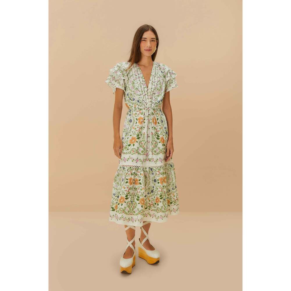 Off-White Folk Floral Lace Midi Dress